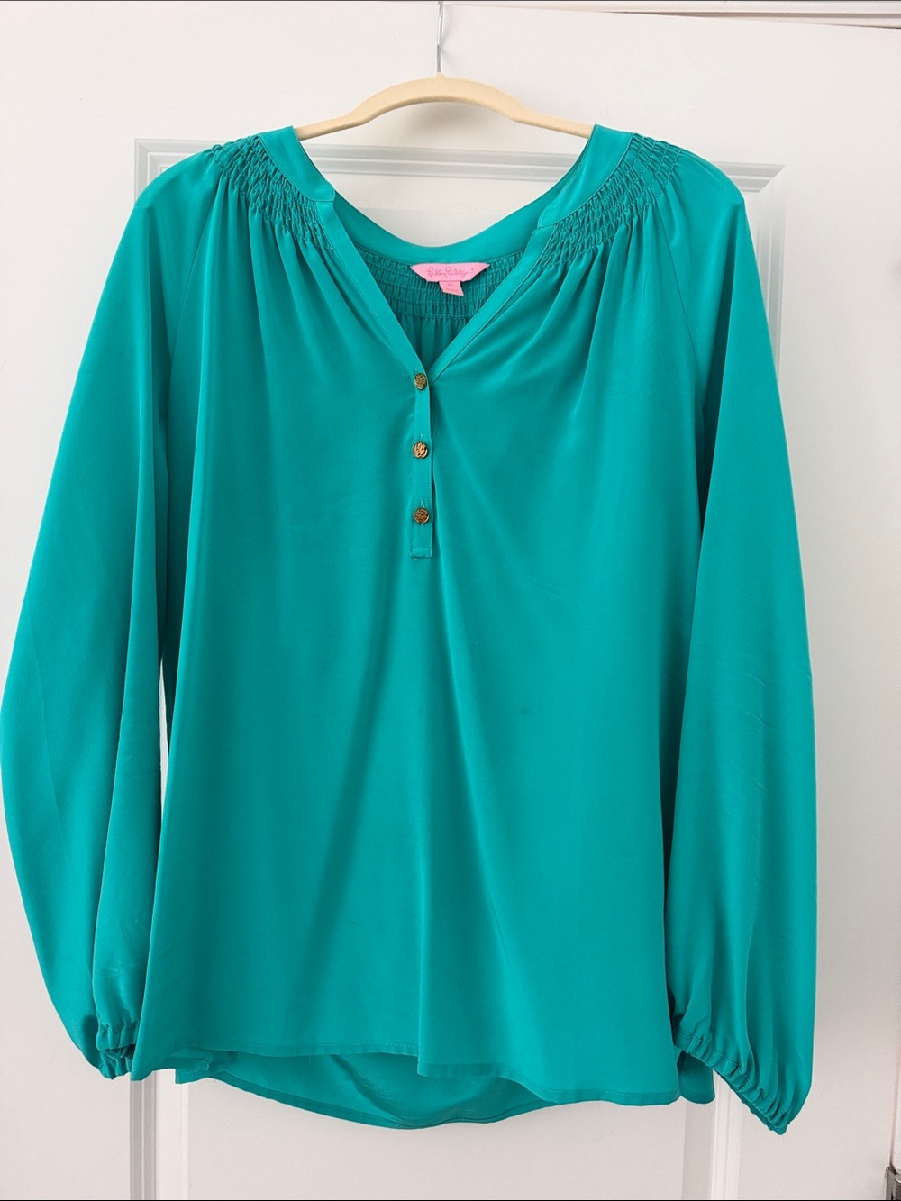 Lilly Pulitzer Teal Teal Elsa Blouse Med